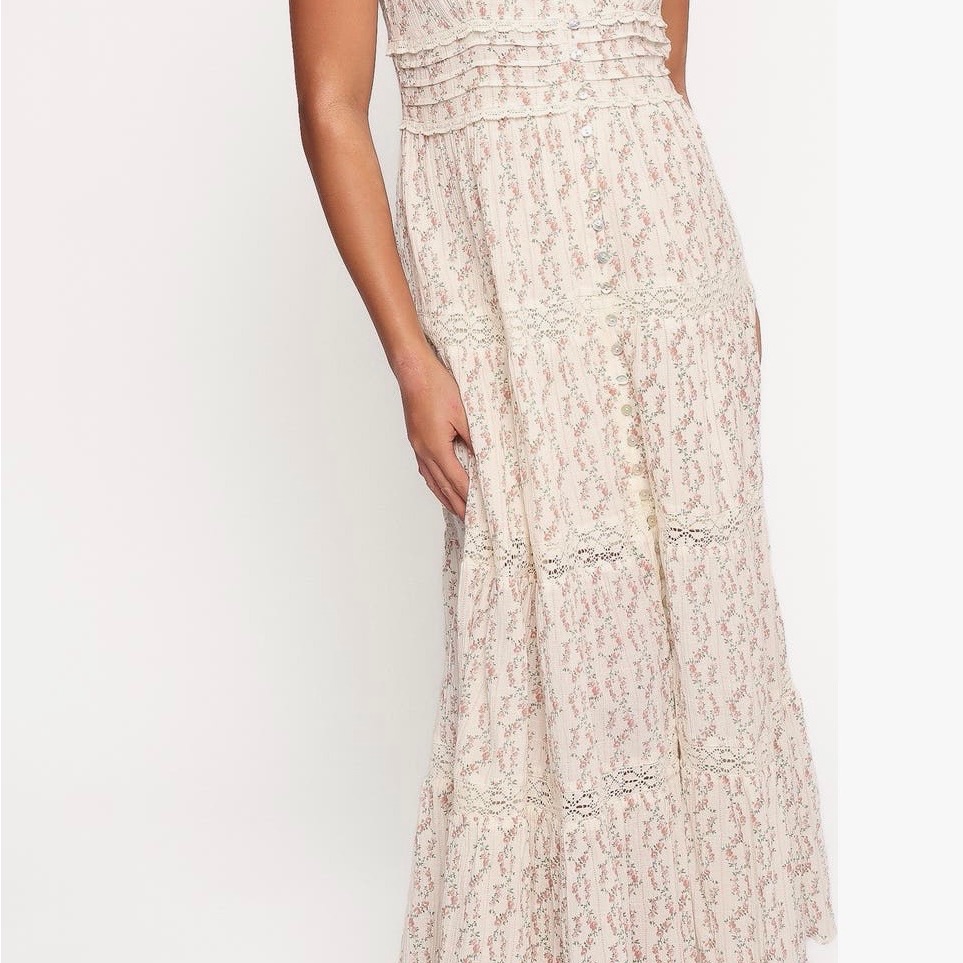 Petal & Pup Cream Maxi Dress With Pink Floral Print